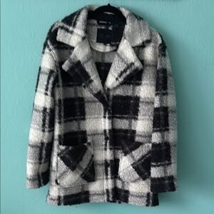 RD Style Black and White Plaid Oversized Fleece Jacket